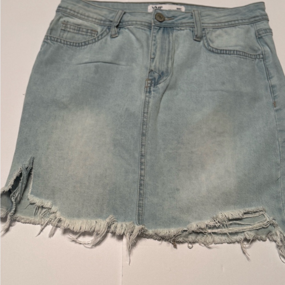 YMI Light Blue Frayed Mini Skirt